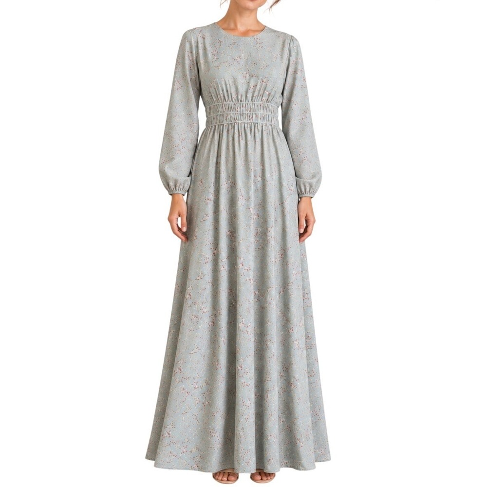 Veiled Collection New York Sage Green Floral Maxi Dress Long Sleeve Size M